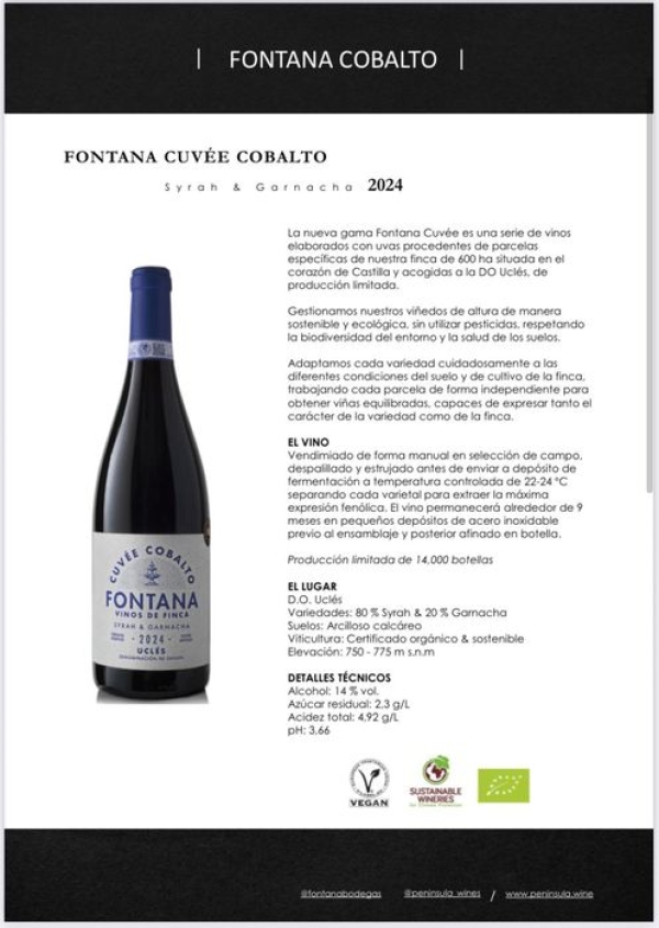 VINO DOMINIO FONT. CUVEE COBALTO SYRAH-GARNACHA 0,75 CL